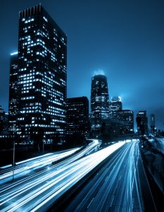 city skyline and highway