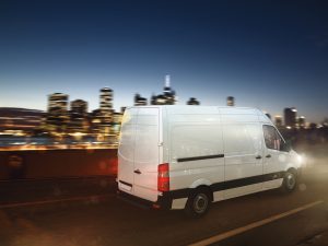 Express Van delivering at night