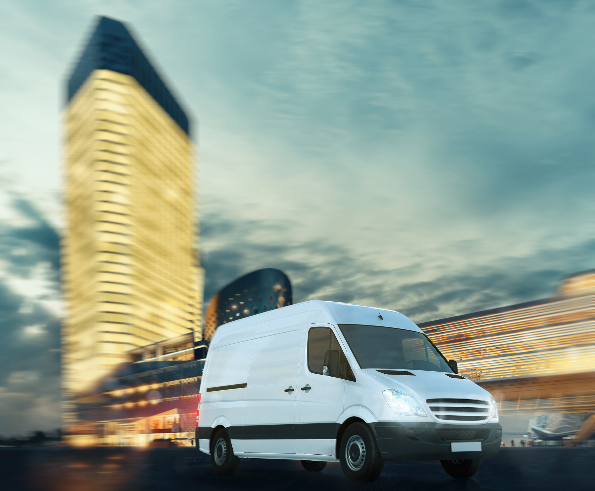 Expedited delivery van urban background