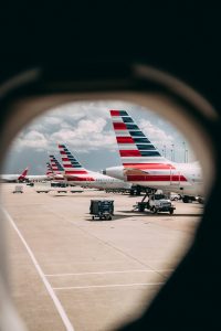 American Airlines jets lined up loading with freight