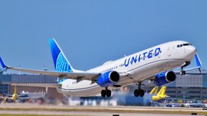 United Airlines jet taking off