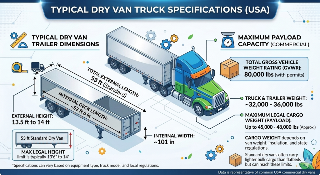 Specifications for dry van truck (USA)