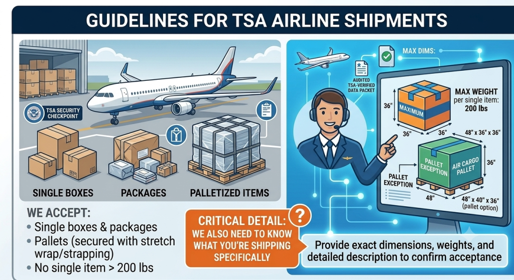 Standard weight and size limits for NFO freight shipments